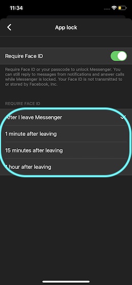 Select the preferred option for locking Facebook messenger