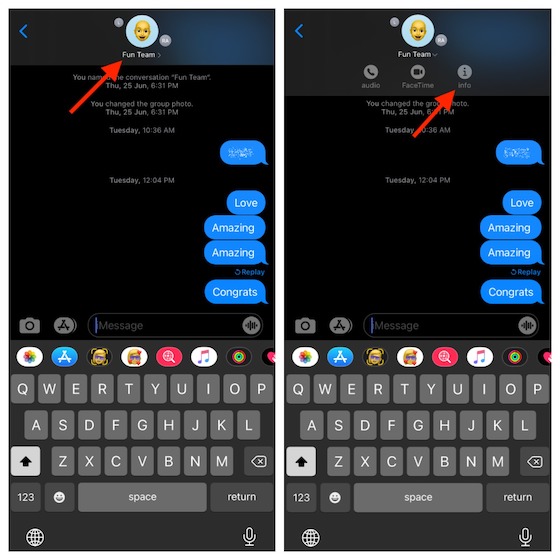 Tap on the info button in Messages app