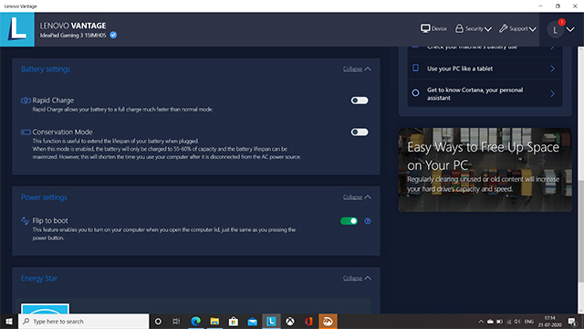 Lenovo Vantage Battery Settings