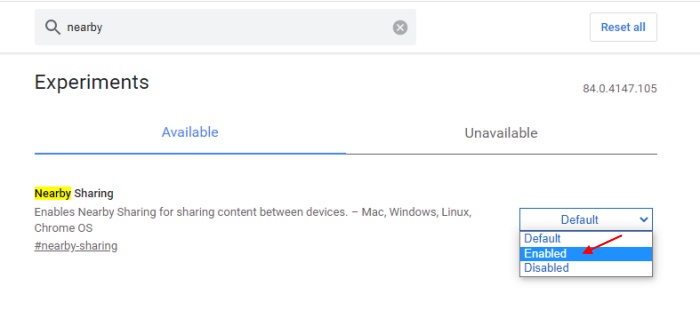 nearby share - chrome enable