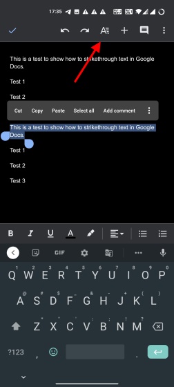 strikethrough text in Google Docs app on Android 01