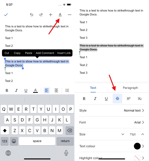 chrome os strikethrough google docs