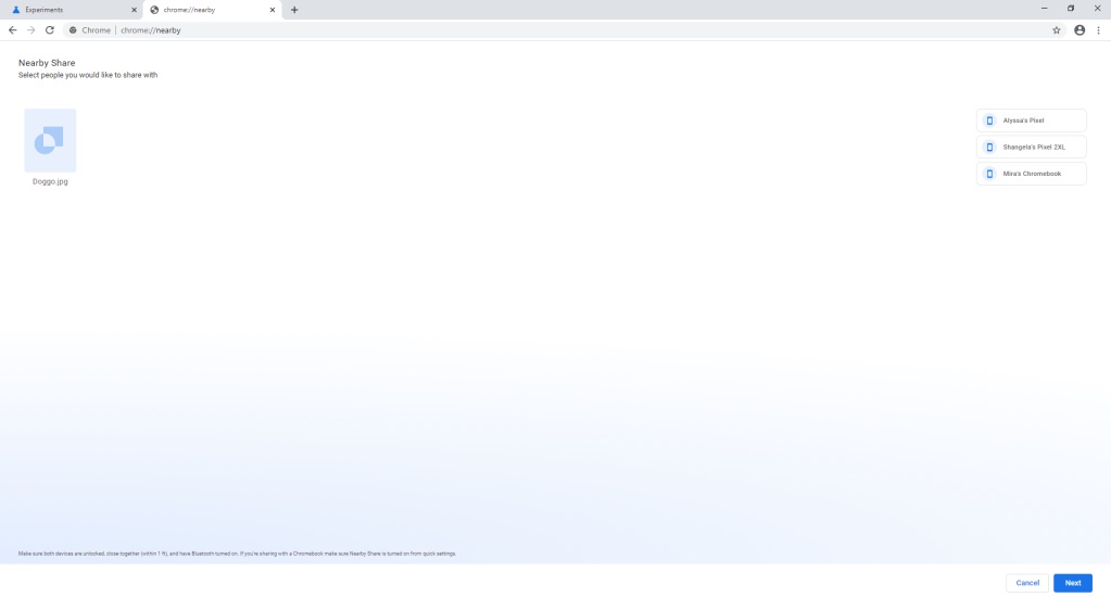 can you use nearby sharing with google chrome