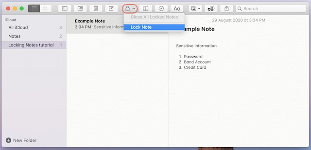 2. Schützen Sie Notizen auf dem Mac, indem Sie Apple Notes sperren