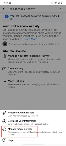 Entfernen Sie Ihre Off-Facebook-Aktivität