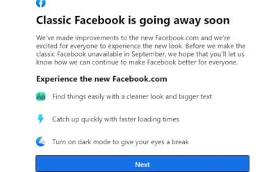 Facebook’s Classic UI Is Getting Discontinued This September