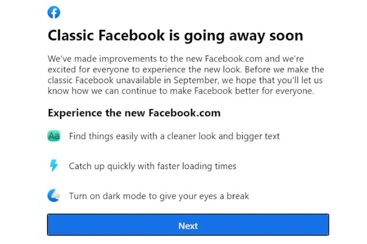 Facebook’s Classic UI Is Getting Discontinued This September