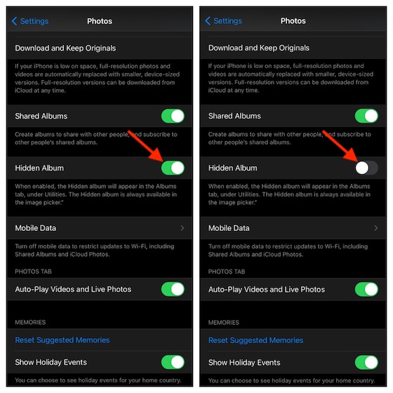 Hide the Hidden Album in iOS 14 and iPadOS 14