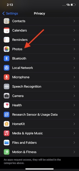 Now, select Photos app in the list
