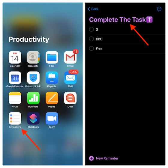 Open Reminders app on Your iPhone