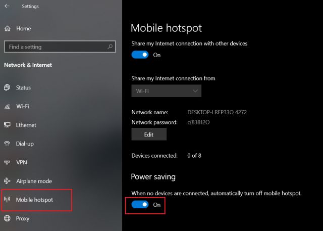 Windows 10 Mobile Hotspot Keeps Turning Off