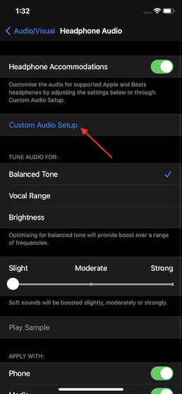 Tap on Custom Audio Setup