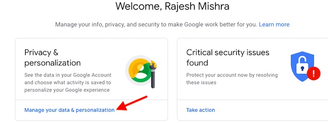 click on Manage your data & personalisation option