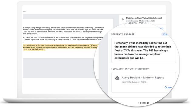 google classroom originality report