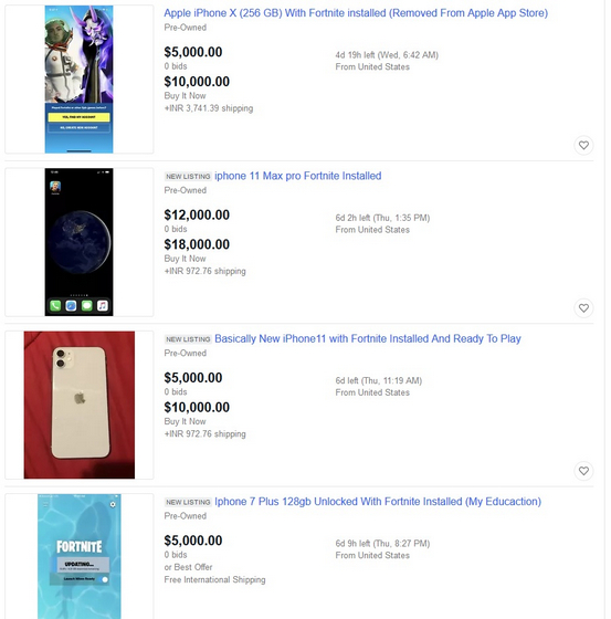 Iphone with deals fortnite installed ebay