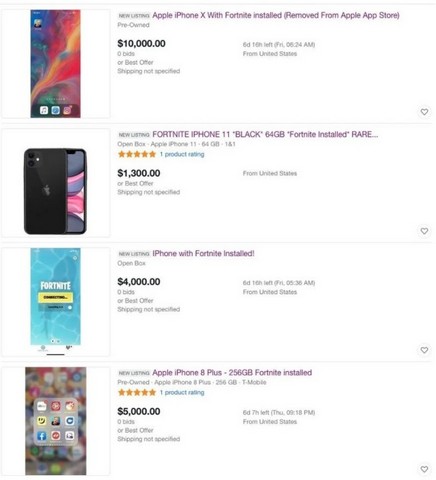 On , people are selling iPhones with Fortnite installed - for thousands  of pounds extra