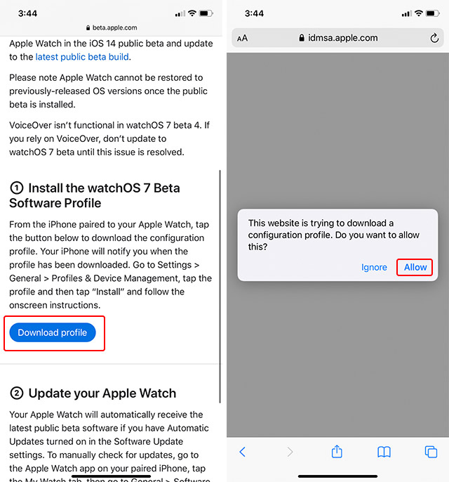 Watchos 7 beta online install