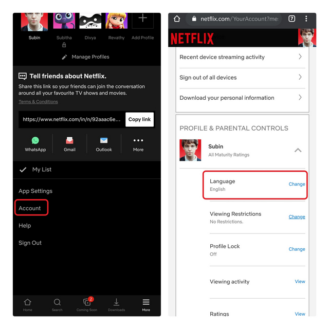 netflix change language mobile