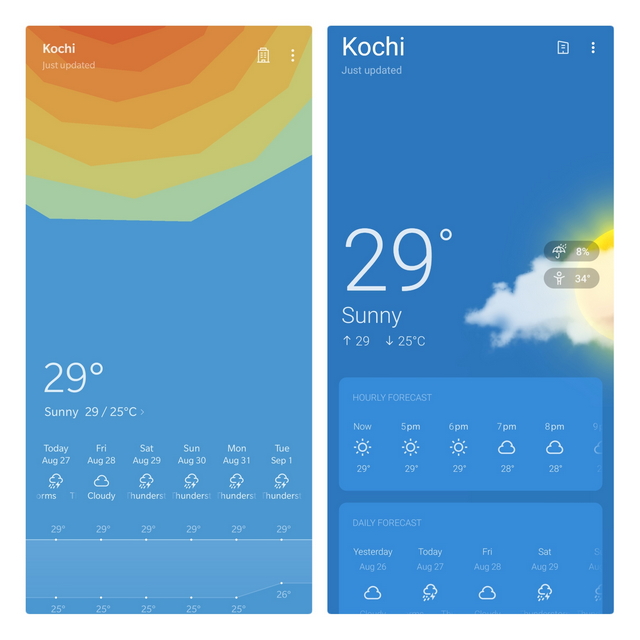 Oneplus Weather Old UI vs New UI