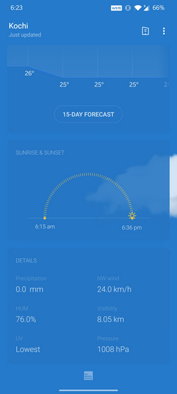 oneplus weather sunrise and sunset