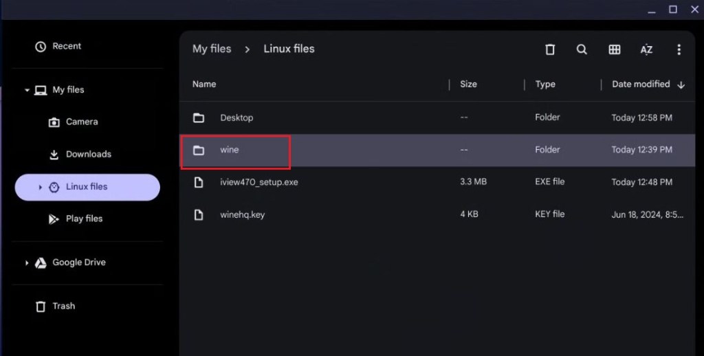open wine folder in chromebook