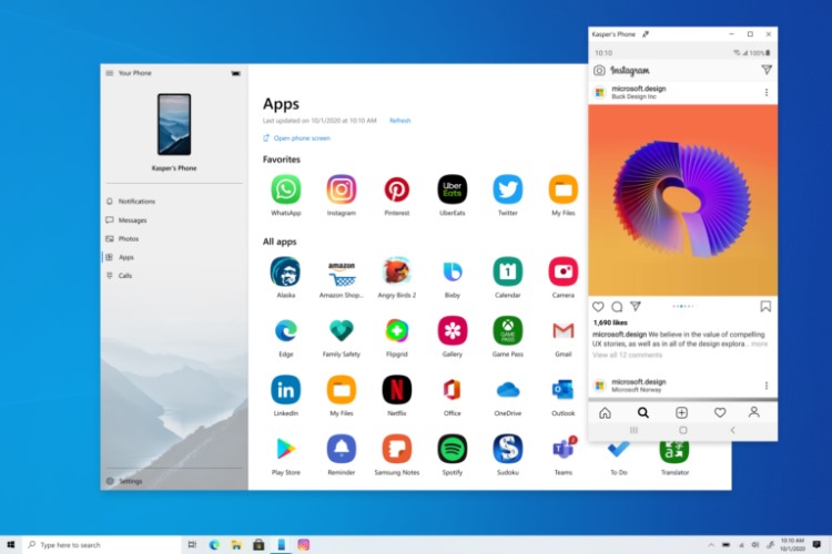 your phone app - microsoft - run Android apps on Windows PC