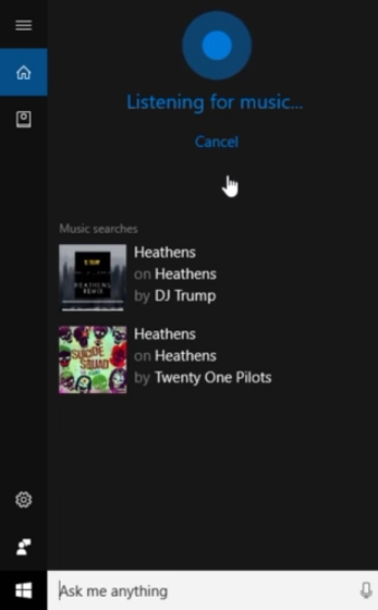3. Cortana song recognition app