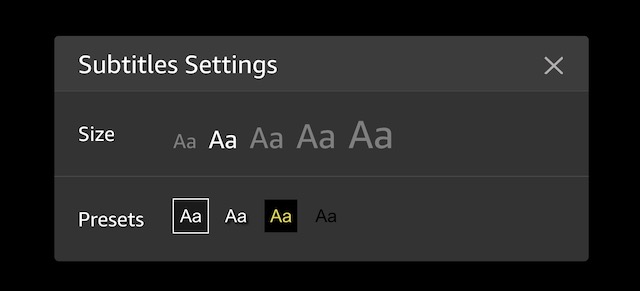 how to change subtitle size on prime video
