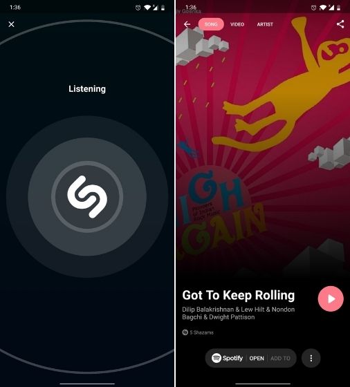 5. Shazam song recognition app
