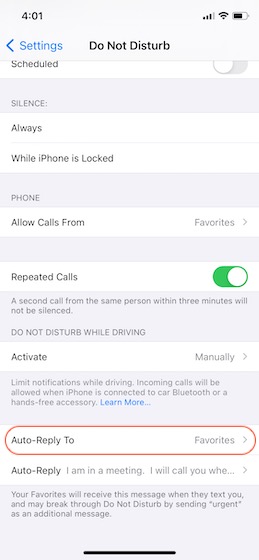 How to Set Do Not Disturb Auto Reply Message on iPhone - 54