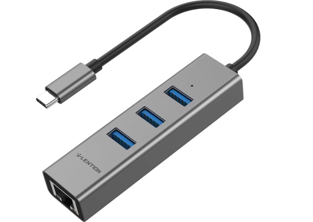 LENTION USB-C to 3-Port USB 3.0 Hub with Gigabit Ethernet LAN Adapter