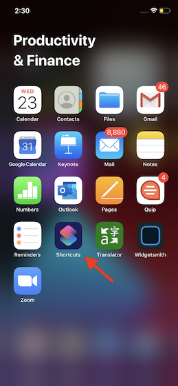 Launch Shortcuts app on iPhone