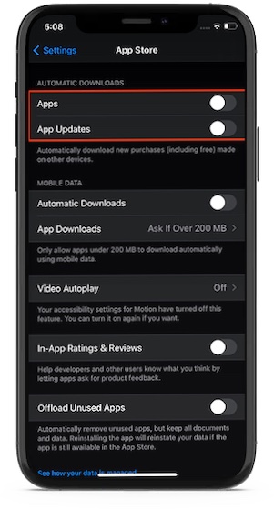 Now disable automatic downloads and updates