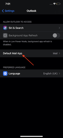 Select Default Mail app