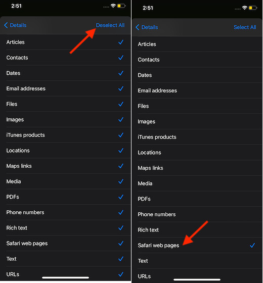 Select Safari web pages in Shortcuts