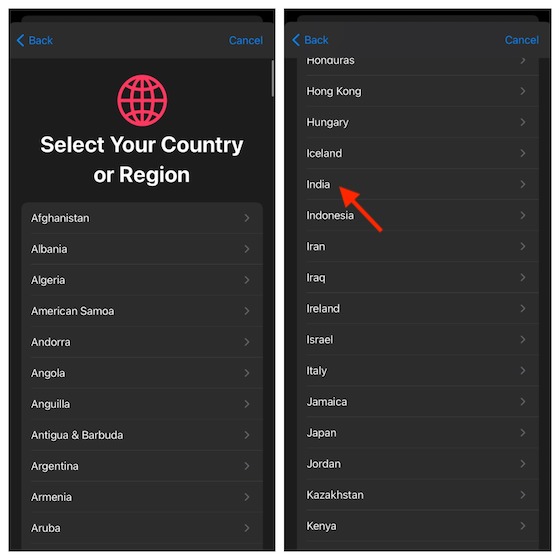 Select your country and region