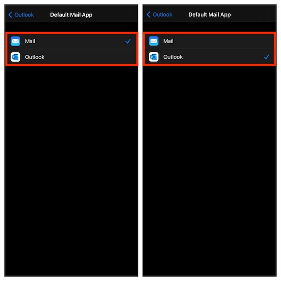 Set outlook as default mail app in iOS 14