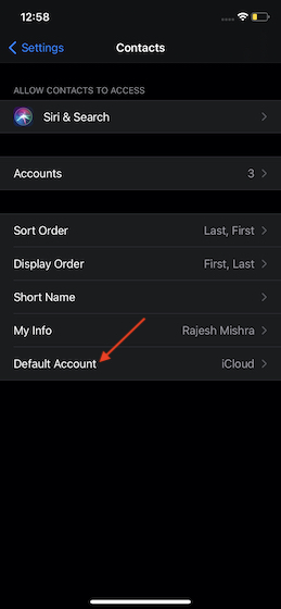 Tap on Default Account