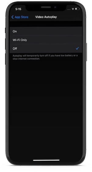 Turn off video autoplay in App Store