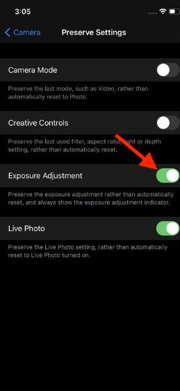 Turn on the exposure adjustment