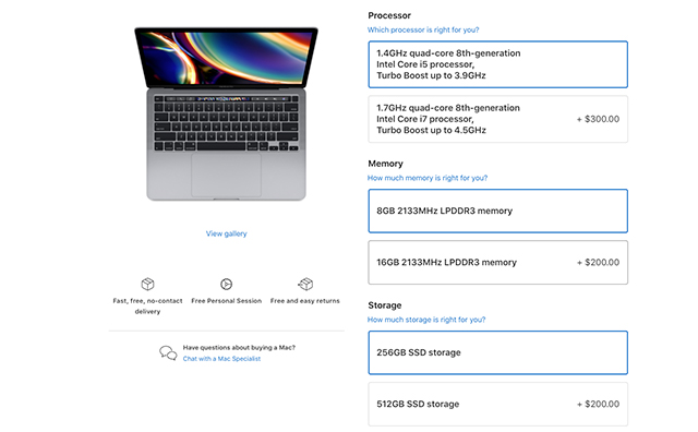 Apple nâng cấp RAM và SSD trên MacBook Pro 13 inch 2020 so với thế hệ tiền nhiệm