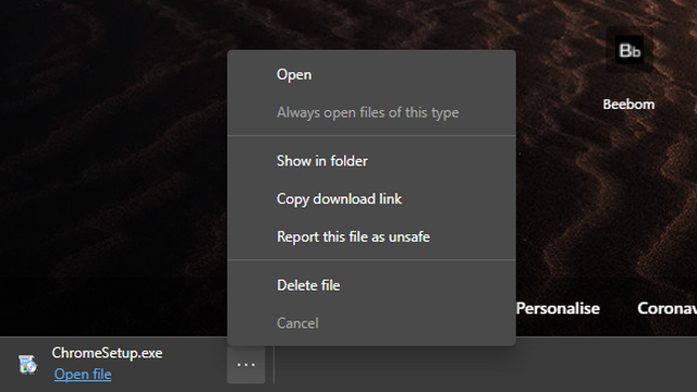 microsoft edge delete file from download bar
