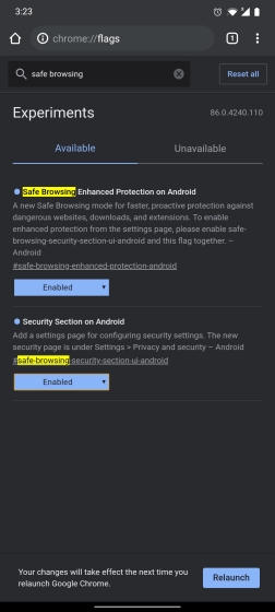 Android safe browsing