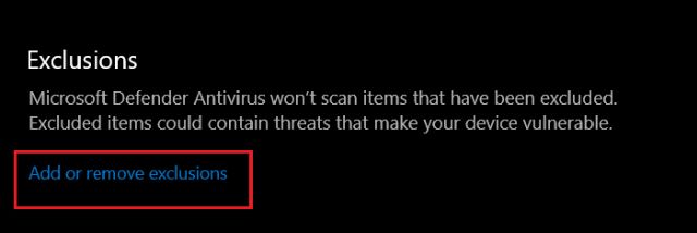Exclude Files and Folders from Windows Defender