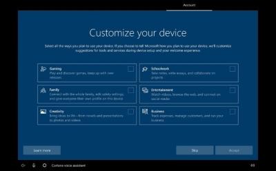 New Windows 10 Setup Screen Asks If You Use the PC for Work, School or Gaming
