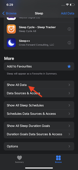 Tap on Show All Data