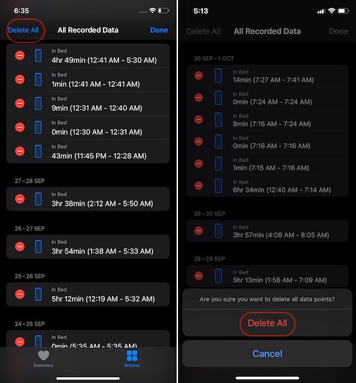 delete all sleep data