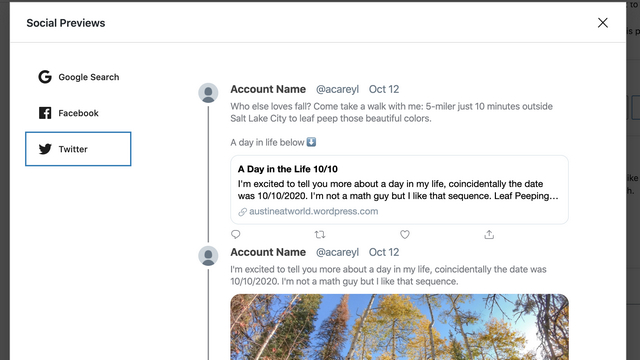 tweet preview on wordpress