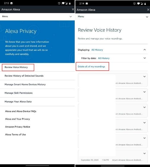 Remove Your Alexa Voice Recordings
