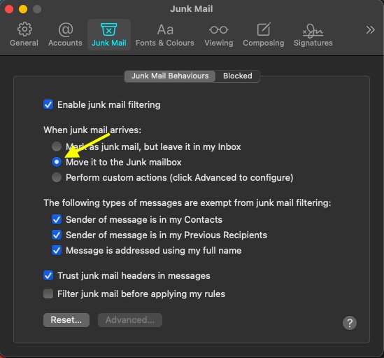 Automatically move junk mails to the trash on Mac